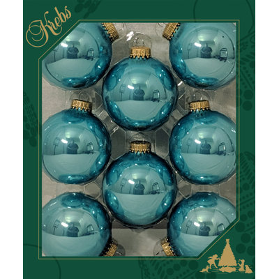 2 5/8" (67mm) Seamless Glass Ornament 8 Pieces, Decorated Designer Heirloom
