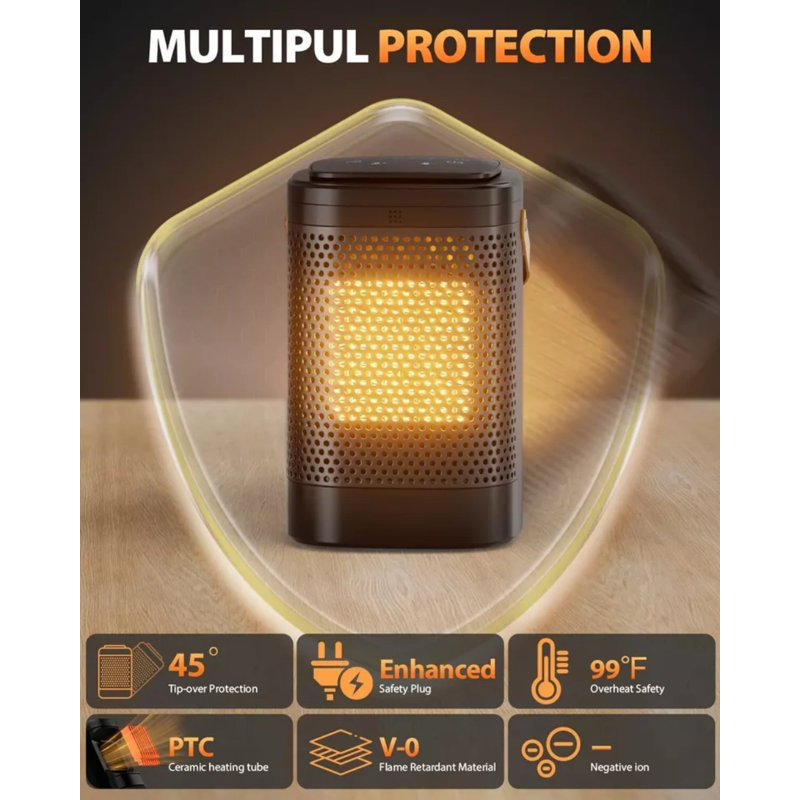 Portable Space Heater Indoor 1500w 2s Fast Heating 70° Oscillating Ceramic Heater