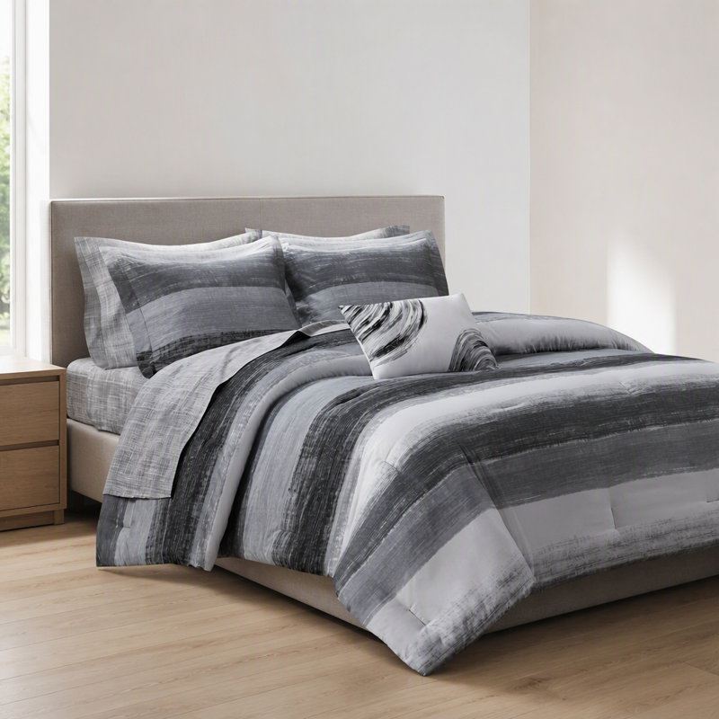 Ensemble d'édredon 9 pièces pour très grand lit 9 pièces avec draps en coton, noir, Très grand édredon + 2 taies décoratives