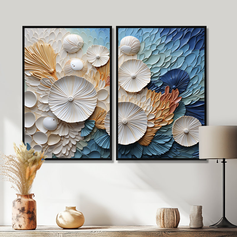 Coastal Seashell Tranquillity I - Beige Wall Art, Black, 36" H x 48" W, Framed Print without Mat