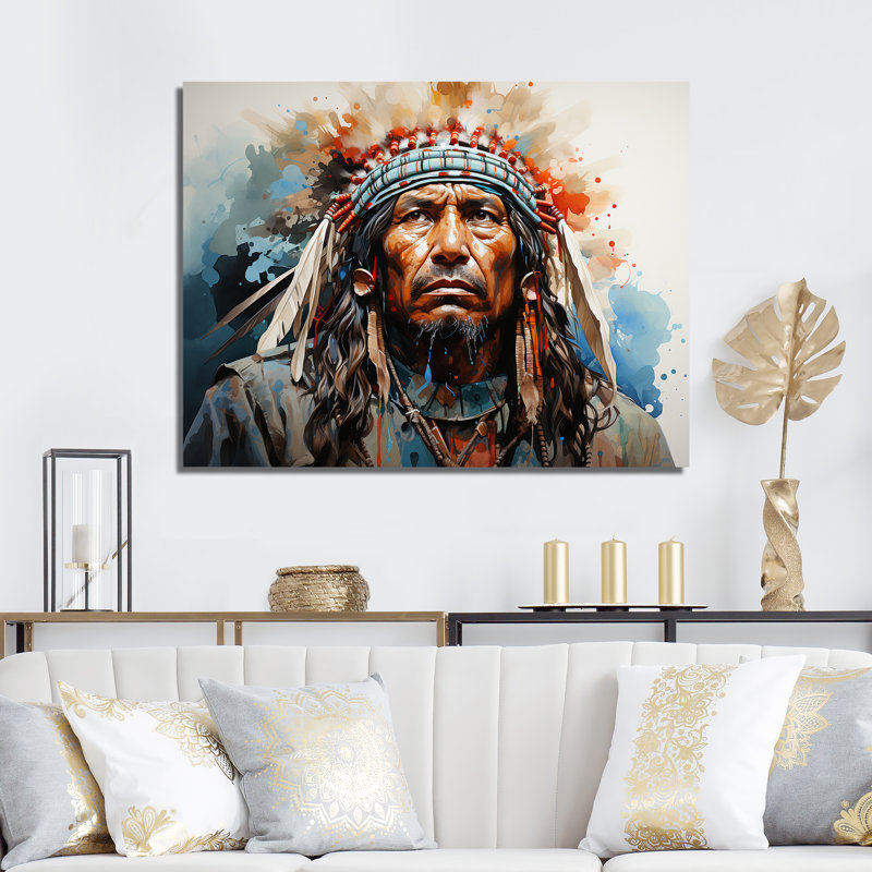 «Native Apache Warrior» sur toile, Toile tendue, H 16 po x l 32 po