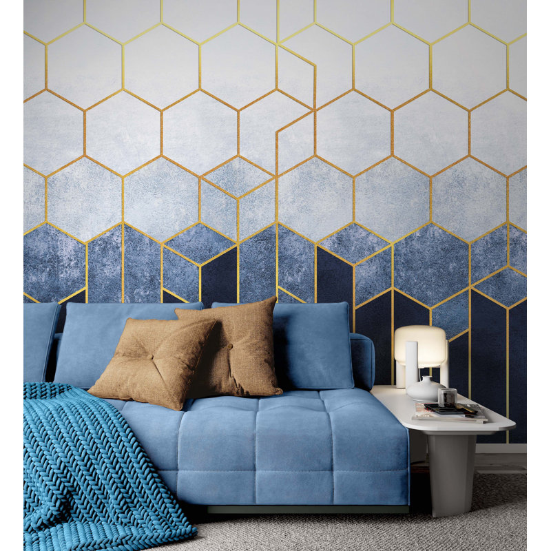 Murale Crionna Hexagons sur fond avec éléments, l 35 po x L 55 po