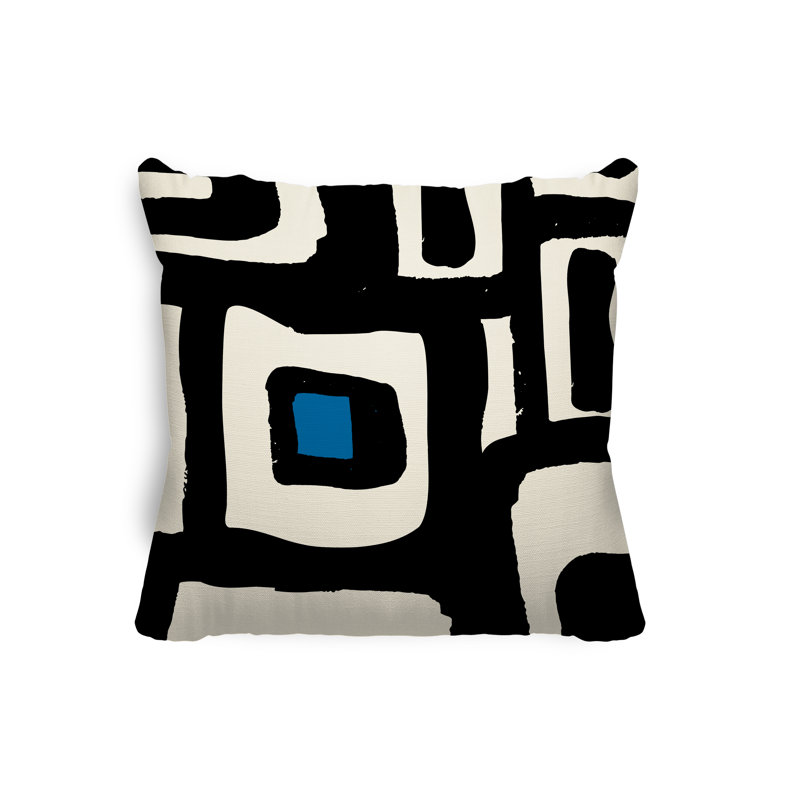 Coussin intérieur / extérieur en polyester filé Banksy, Turquoise / Blanc cassé, 17 po x 17 po