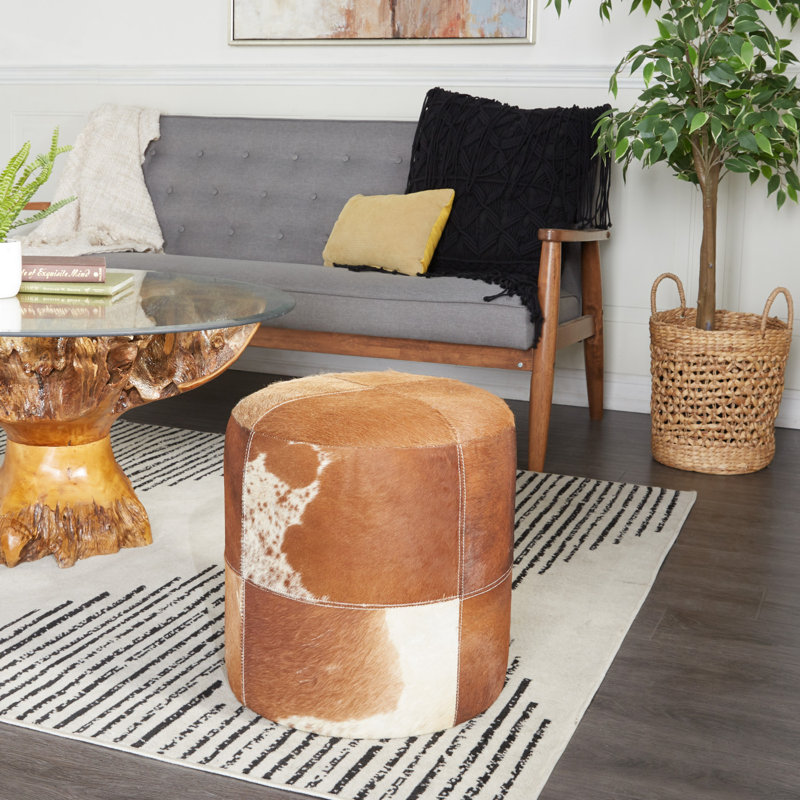 Tabouret de salon en cuir de vache Alîna, Cuir véritable brun