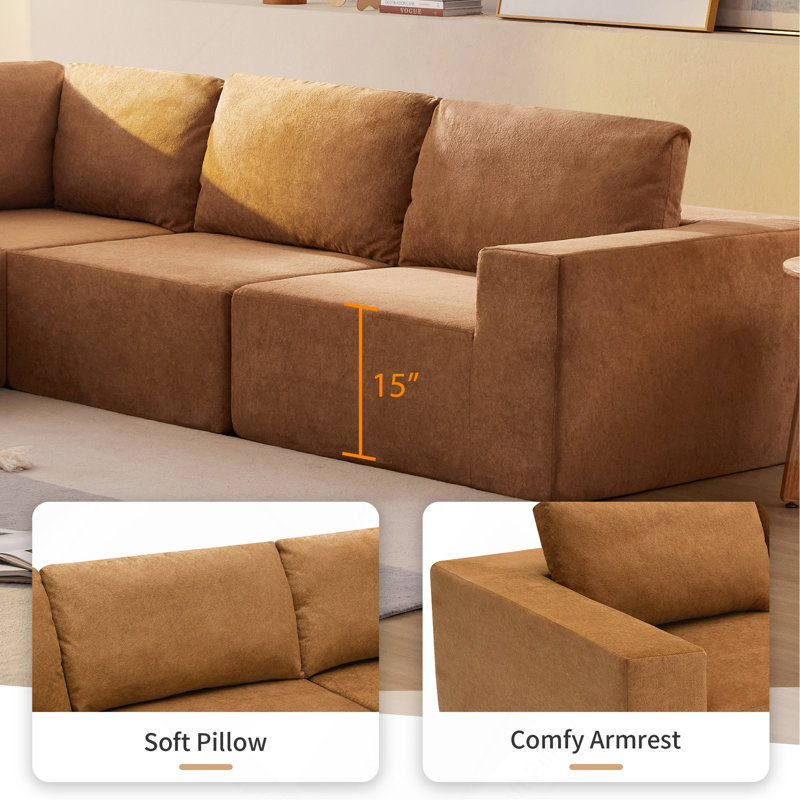 Versatile Modular Sofa Set For Home, No Assembly, Comfortable And Stylish, Brown Fabric