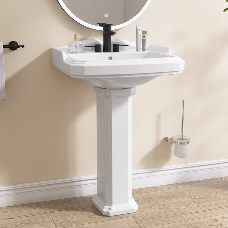 Ogonbrick 23'' Vitreous China Rectangular Bathroom Pedestal Sink with Overflow in White