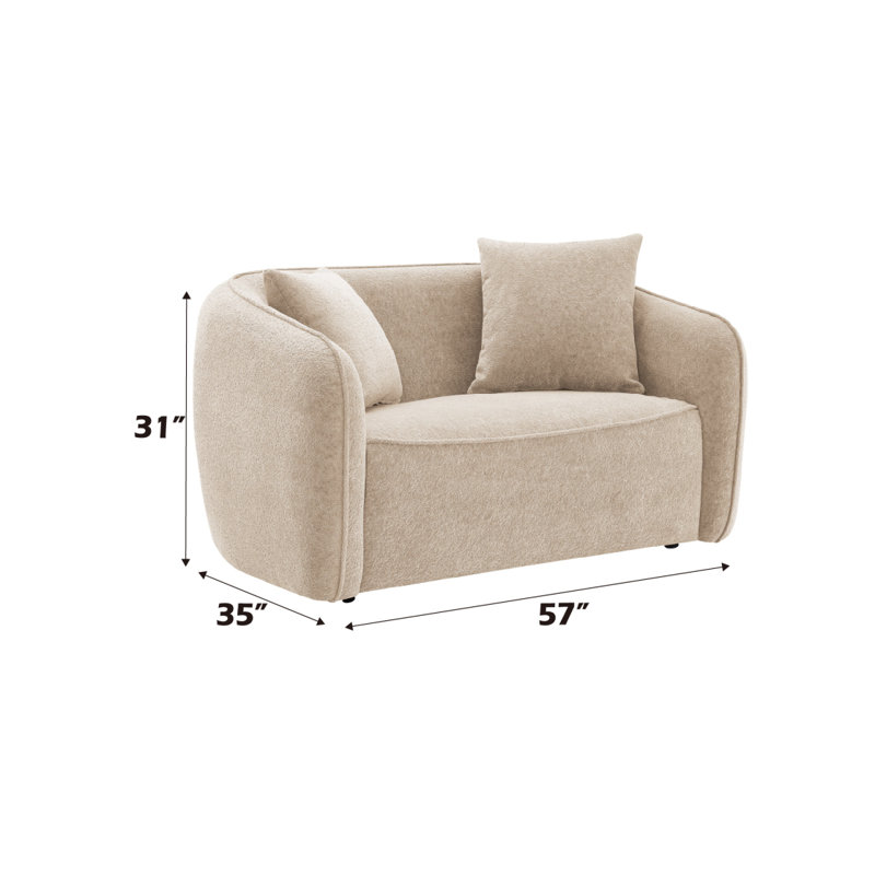 Causeuse Keith en chenille beige avec 2 coussins décoratifs assortis, Beige