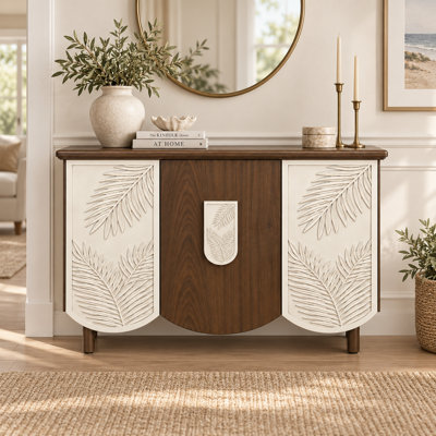 Armoire d'appoint Ewyn à 3 portes avec panneaux de porte en résine botanique et pieds en pin, l 39 po