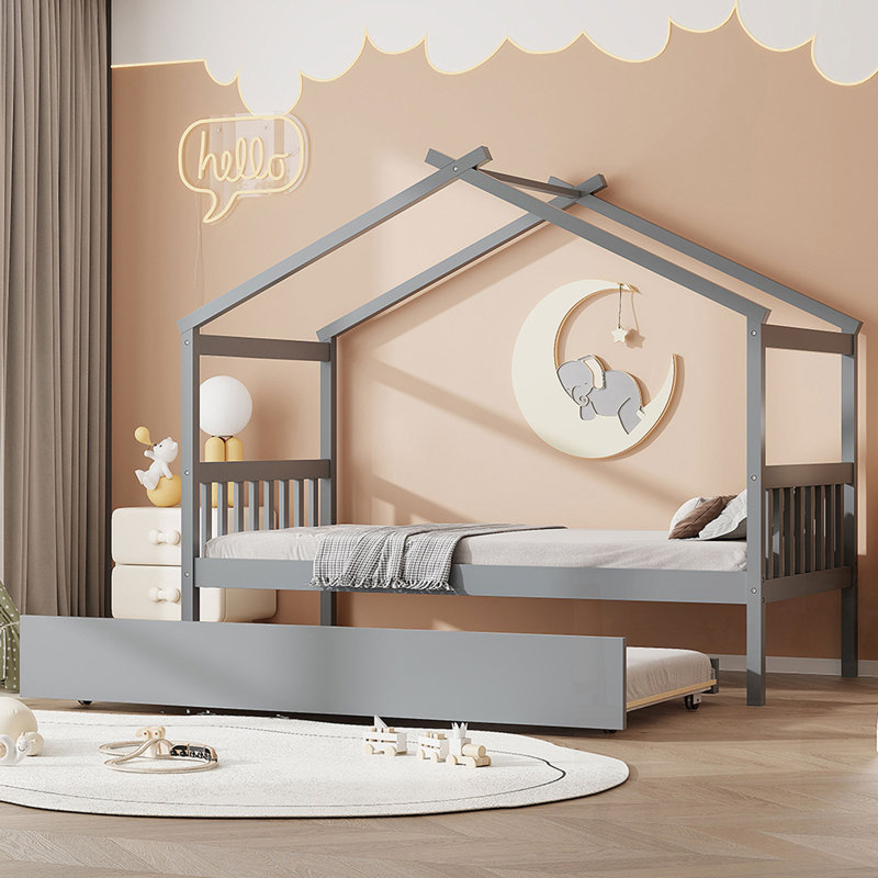 Lit en bois avec couchette, Gris, Simple
