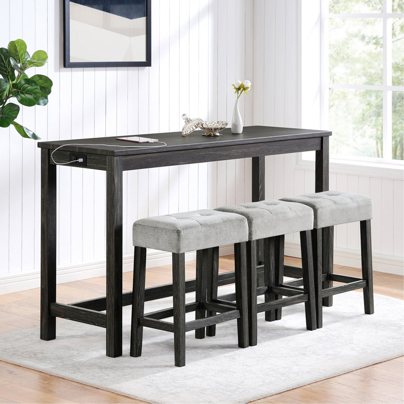 Ensemble de table de bar avec prise de courant, idéal pour le salon, la salle à manger et la salle de jeux, 1 table avec 3 chaises pour la salle à manger