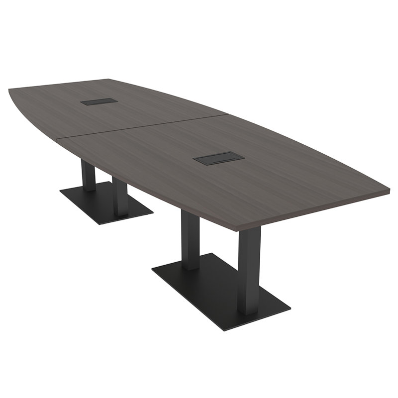 Table de conférence en forme de bateau avec base en métal double | Unité électrique, Cyprès noir, Noir mat