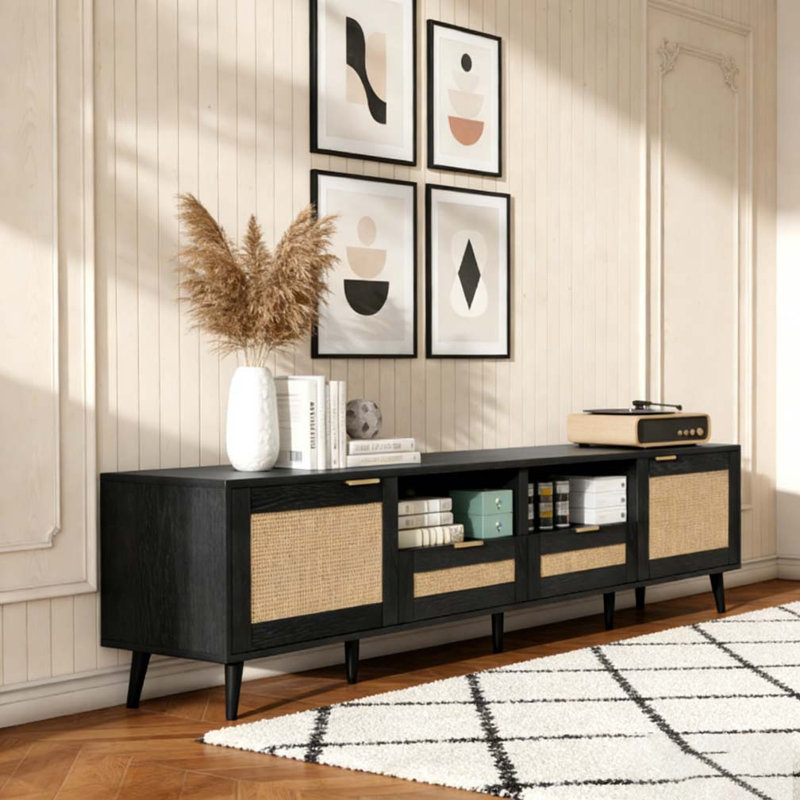 Rattan TV Stand for TVs up to 85'', Black