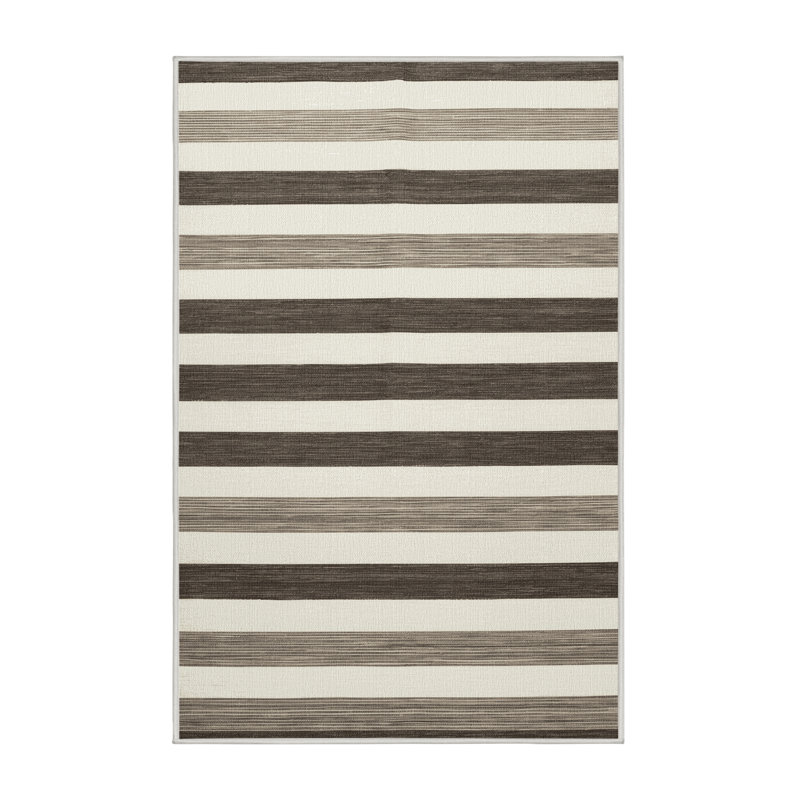 Machine Washable Horizontal Stripes White Area Rug, Rectangle 8' x 12'