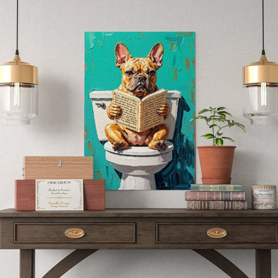 Canvas Wall Art Funny French Bulldog Toilet Canvas Print – Bathroom Wall Art-2 Vintage Poster Print Home Decor