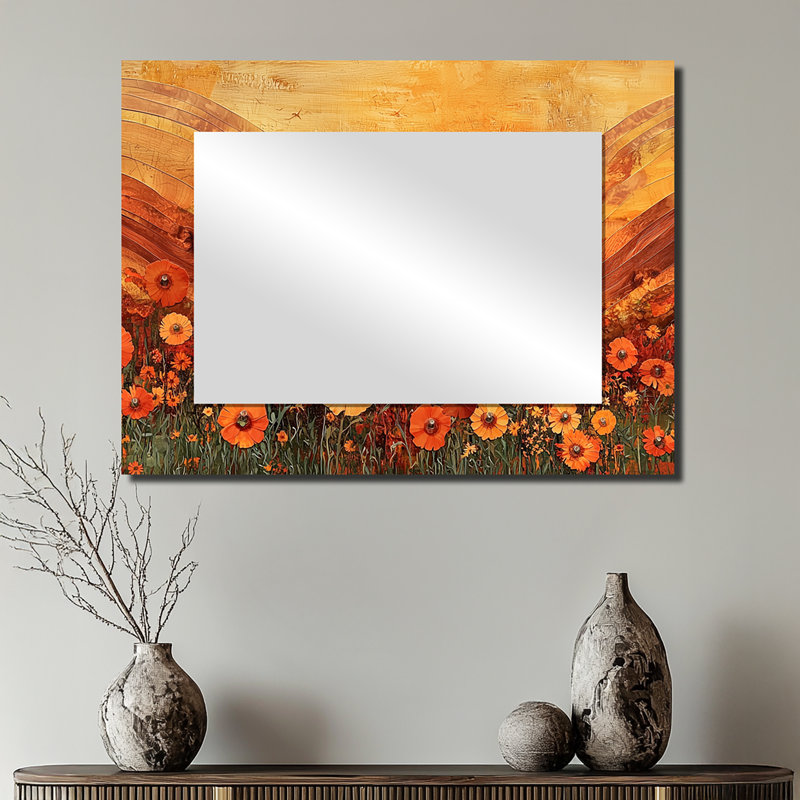 «Wildflowers Farm Landscape Of Autumn River II», art mural traditionnel miroir décoratif, 24 po x 32 po