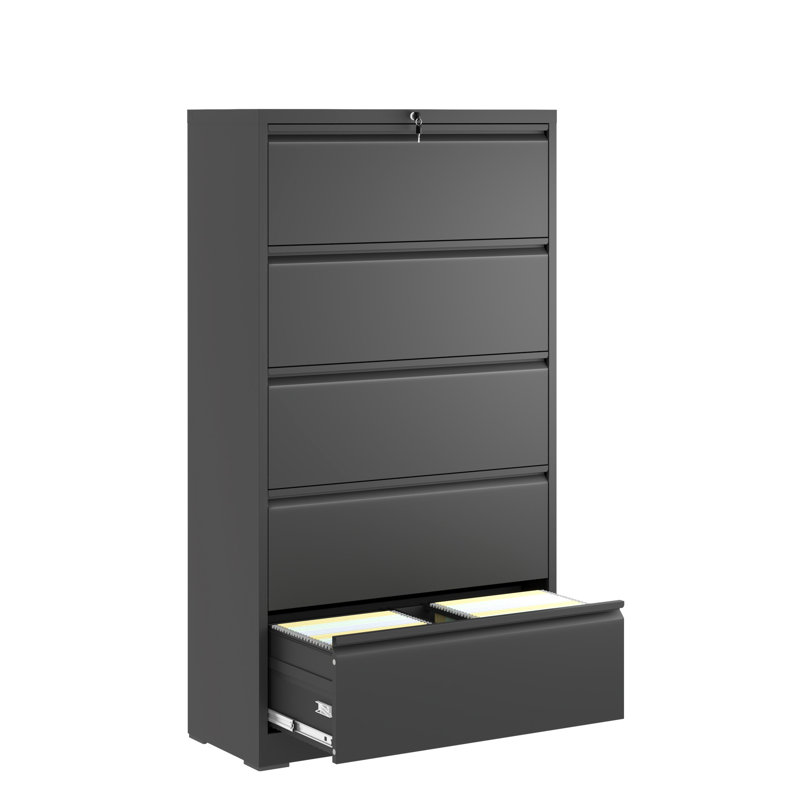 Classeur latéral en métal à 5 tiroirs avec serrure, style antique noir, augmente l'organisation du bureau, s'adapte à plusieurs tailles d'organisation, format légal / lettre / A4 / F4, 550 lb