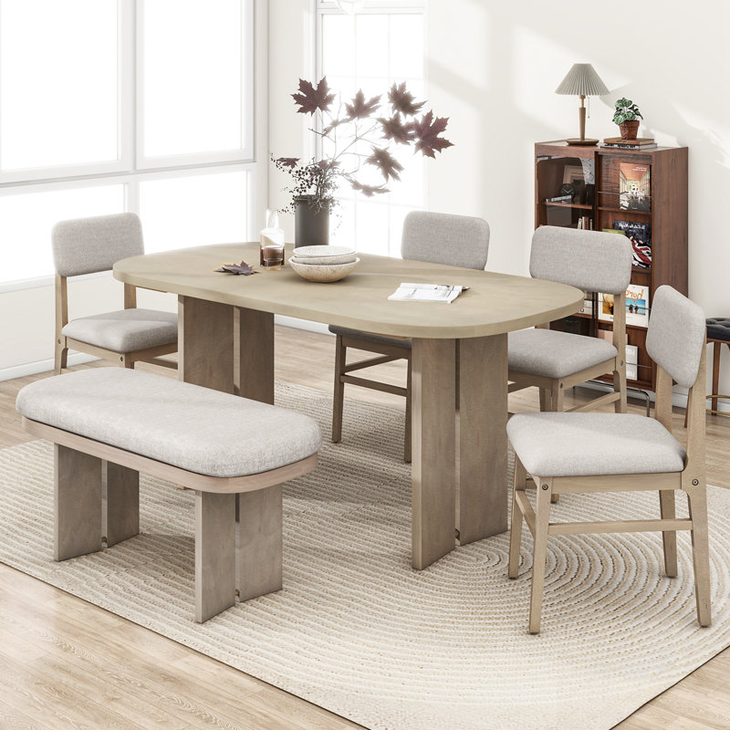 6-Piece Upholstered Rectangular Dining Table Set With Bench