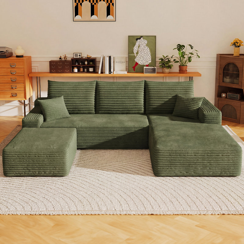 Canapé modulaire 3 pièces sans os, canapé Cloud, méridienne avec repose-pieds sur la gauche, siège profond surdimensionné, tissu velours côtelé doux, canapé modulaire pour le salon