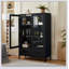 Vitrine haute de 60 po avec porte en verre trempé, éclairage DEL, deux tiroirs, armoire de rangement de style moderne pour le salon, le bureau et le bureau-992588527