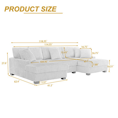 Canapé modulaire rembourré 3 pièces en flanelle de fourrure de lapin avec accoudoirs et coussins décoratifs 3 pièces
