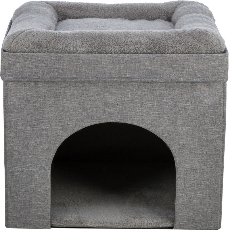 TRIXIE Crazy Cube Stackable Cat Condo, Indoor Cat House with Scratching Pad, Foldable Cat Hideaway Cave, 1-Story