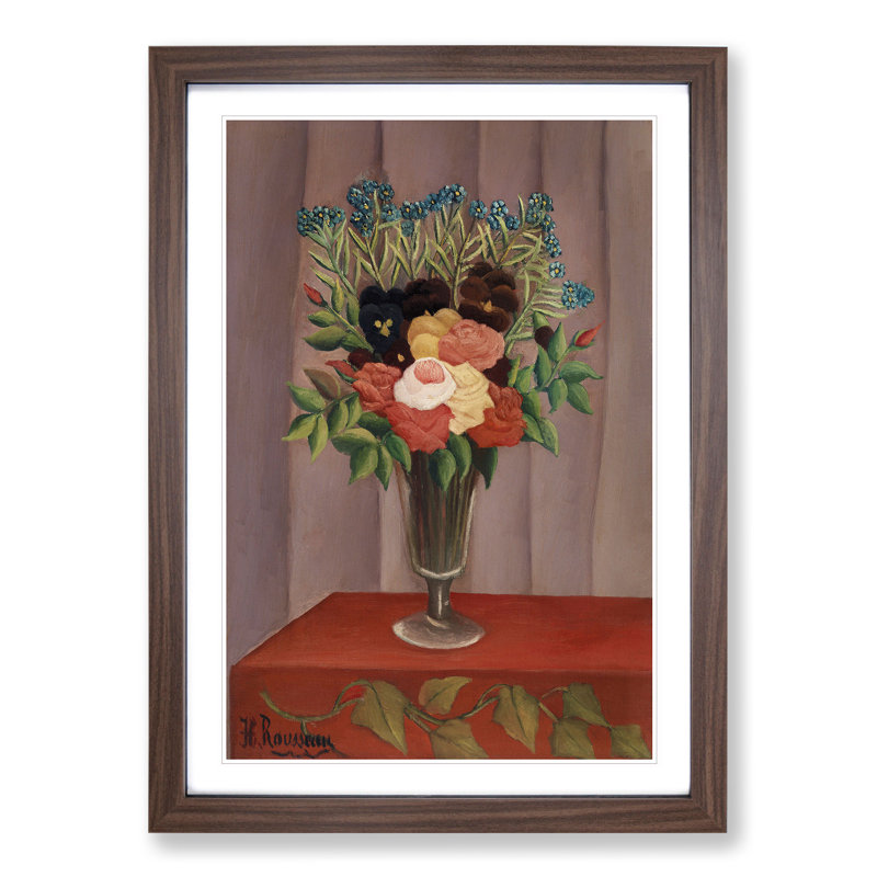 Bouquet of Flowers Vol.1 by Henri Rousseau - Picture Frame Painting, Walnut, 90cm H x 65cm W x 2cm D