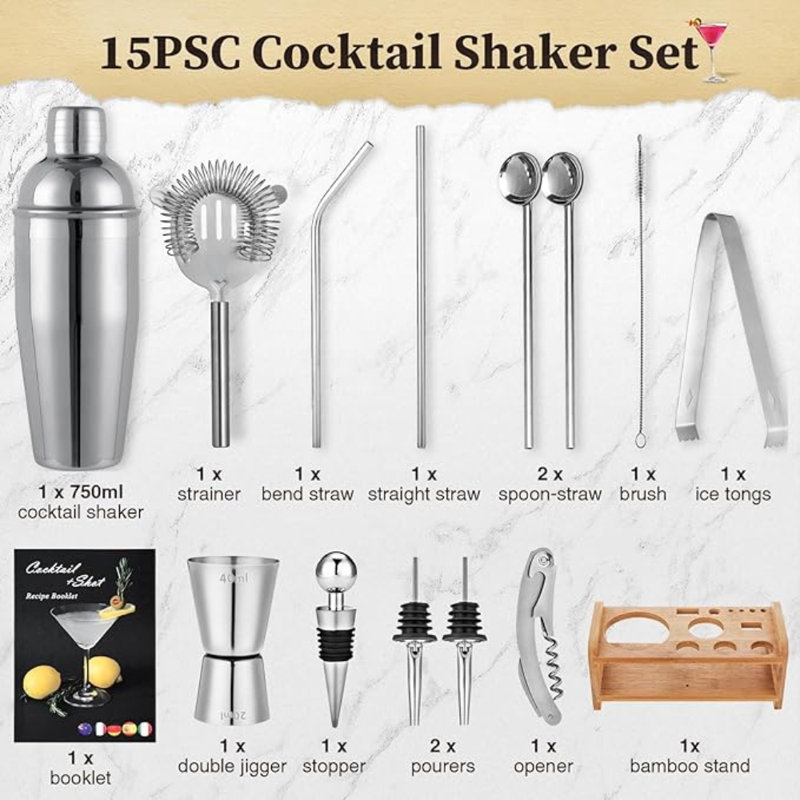 15 Piece Stainless Steel Bar Tool Set