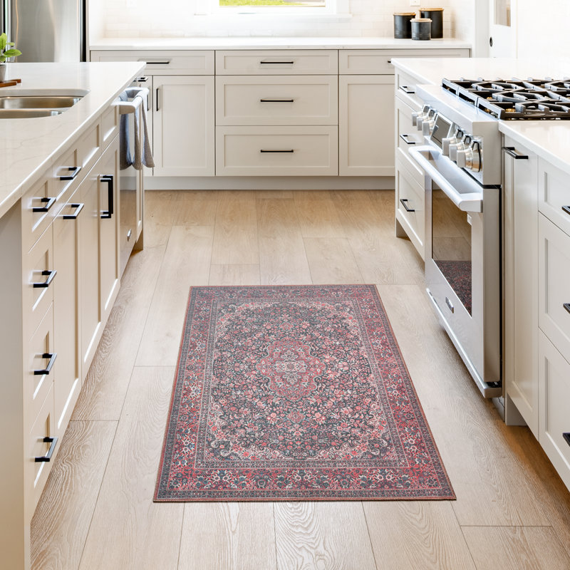 adamstown Emporia Irania Machine Washable Traditional Medallion Indoor Area Rug, Red Burgundy Non-Slip Chenille – Living Room & Bedroom