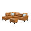 Canapé d'angle 3 places en similicuir avec siège rabattable et porte-gobelets, idéal pour recevoir, deux coussins décoratifs, rangement inclus, pieds bas en bois, coussins en mousse, accoudoirs réglables en 8 directions