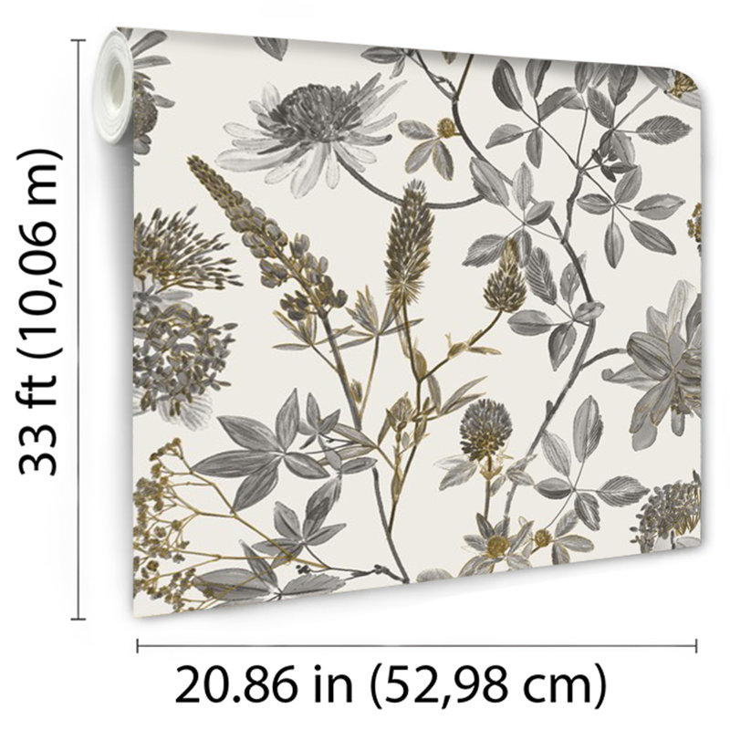 Papier peint branches botaniques, Gris