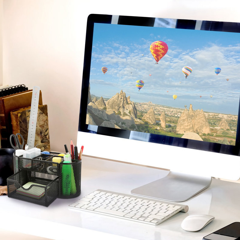 Rangement de bureau en métal noir avec 9 compartiments et un tiroir coulissant, Noir