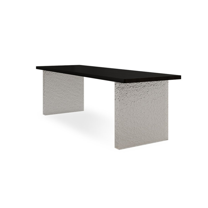 Bureau rectangulaire en bois massif noir et acrylique, H 29,53 po x l 62,99 po x P 23,62 po