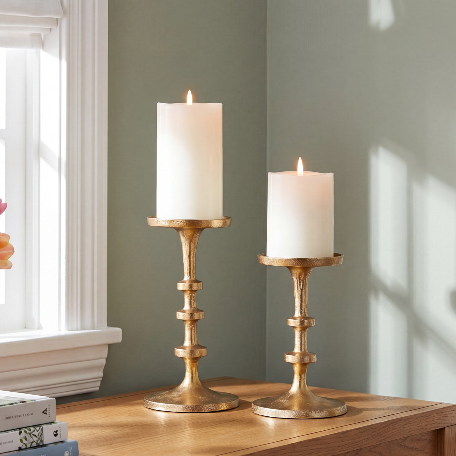 10'' H Aluminum Tabletop Candlestick, Gold