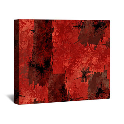 Toile tendue rouge et noire texturée