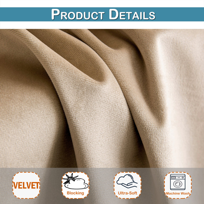 Lauier Velvet Blackout Curtain Pair, 52" W x 96" L, Amber