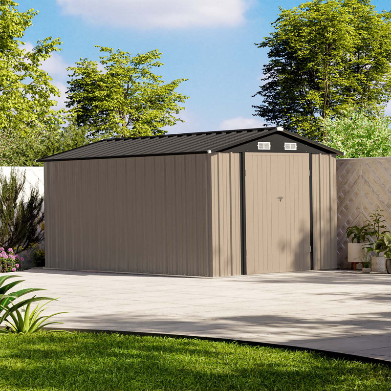 8 ft. x 12 ft. Metal Storage Shed for Outdoor, Steel Yard Shed with Design of Lockable Doors, Brown/Black