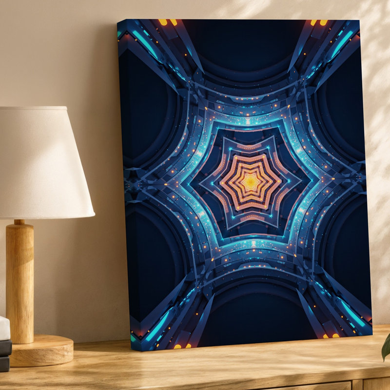 Toile d'un tunnel kaléidoscopique hypnotisant avec un motif en forme d'étoile sur son art mural, H 24 po x l 18 po