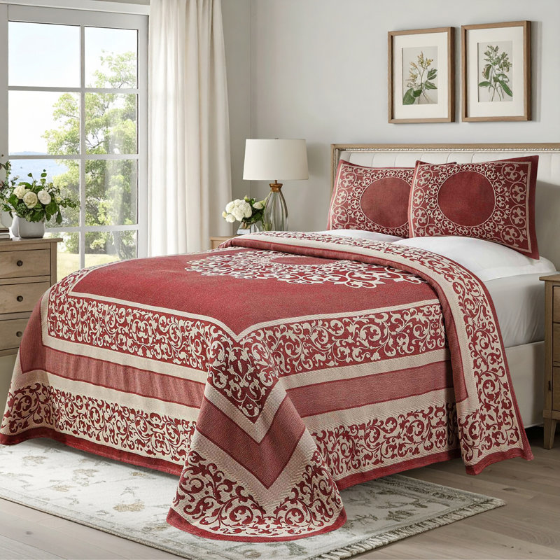 Ensemble de couvre-lit surdimensionné en mélange de coton léger Fifer, Grand lit, Rouge baie