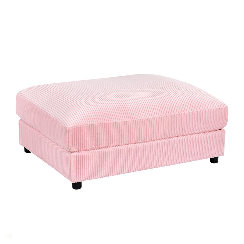 Corduroy Upholstered Rectangle Ottoman, Pink
