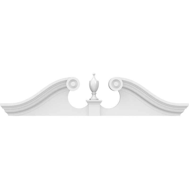 38"W x 9-1/2"H x 2-3/4"P Rams Head Architectural Grade PVC Pediment (Urn Ships Unattached in Box)