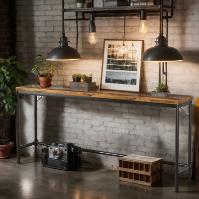 Console industrielle très longue 70,9 po, table de couloir latérale robuste et polyvalente pour le vestibule, le salon et les espaces restreints