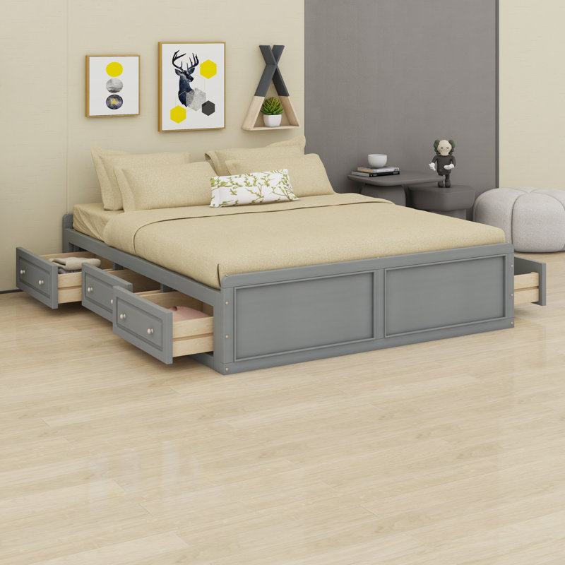 Structure de lit plateforme en bois avec tiroirs