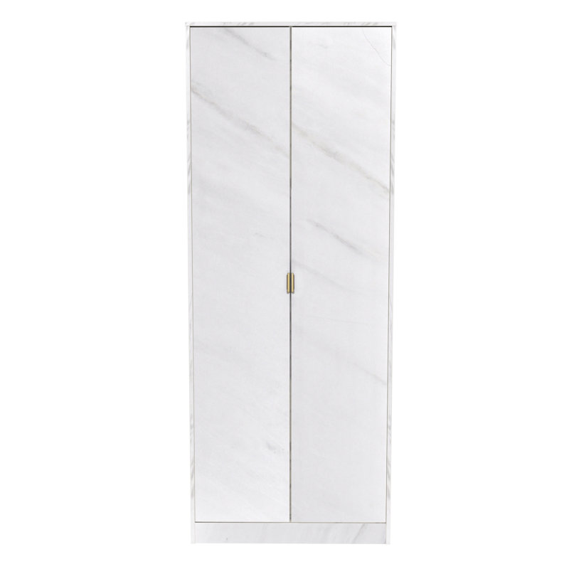 Fully Assembled 2 Door Wardrobe, White Marble Stone Effect Veneer