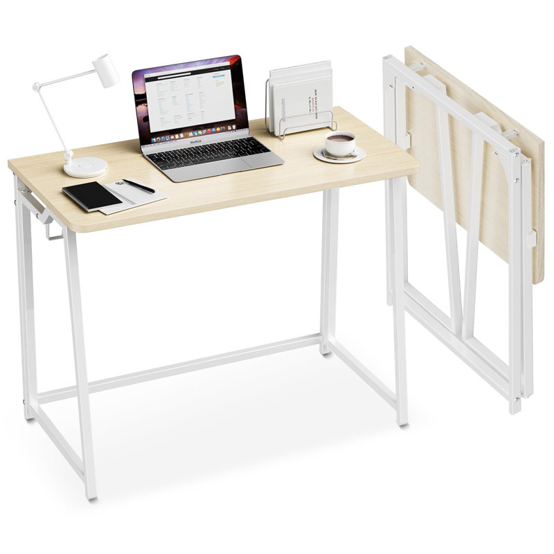 Sturdy Oak Folding Desk For Small Spaces - 31.5" Foldable Writing Computer Desk