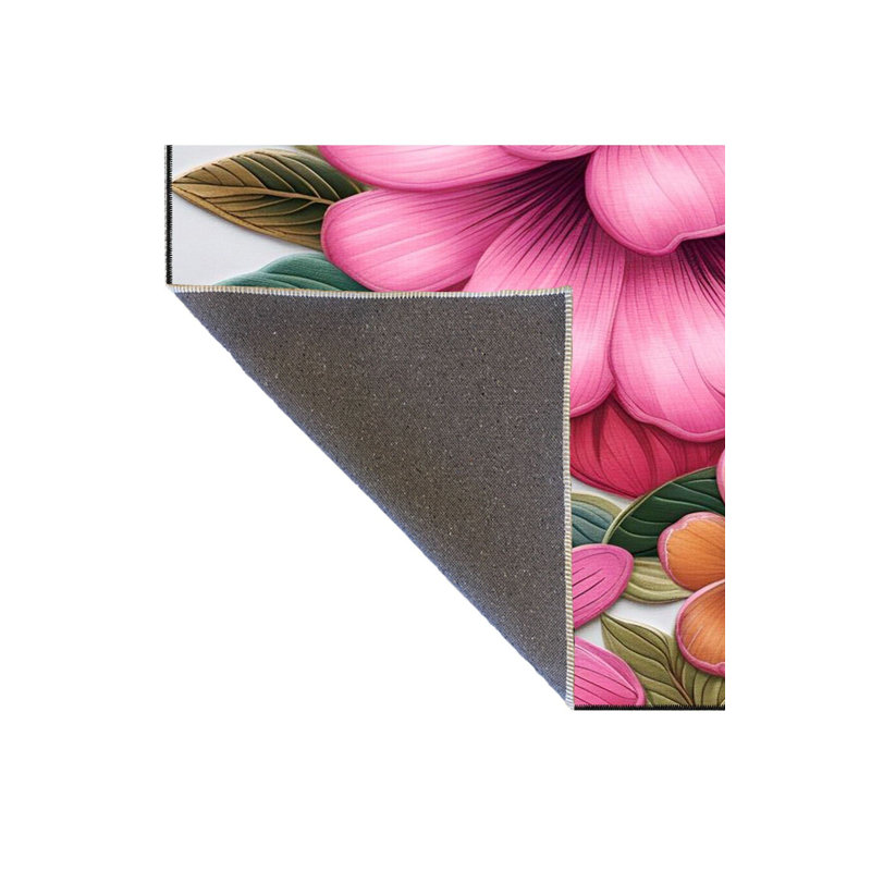Tapis décoratif floral rose moderne lavable à la machine, Sous-tapis carré 4 pi 11 po inclus