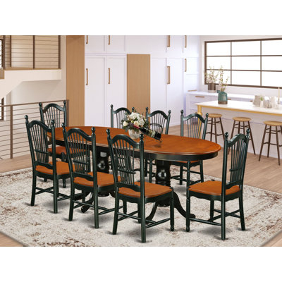 Ensemble de mobilier de salle à manger 9 pièces comprenant une table ovale en bois avec rallonge papillon et 8 chaises de cuisine, noir et cerisier