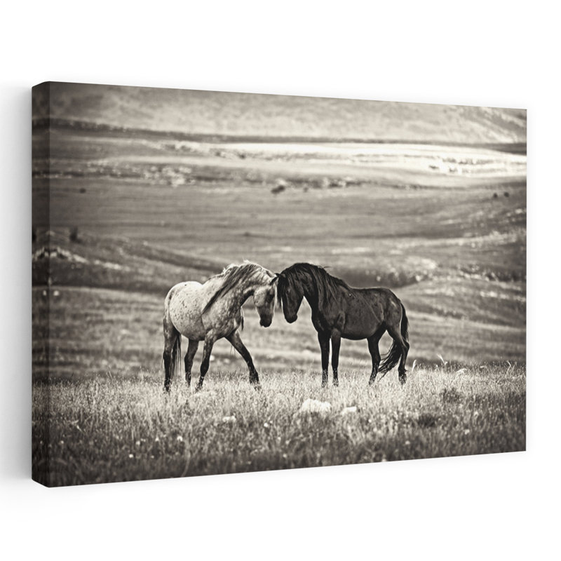 Wild Horses Together Rustic Abstract Contemporary Horse Landscape Nature Wall Art Print by Vedran Vidak - Wrapped Canvas Print