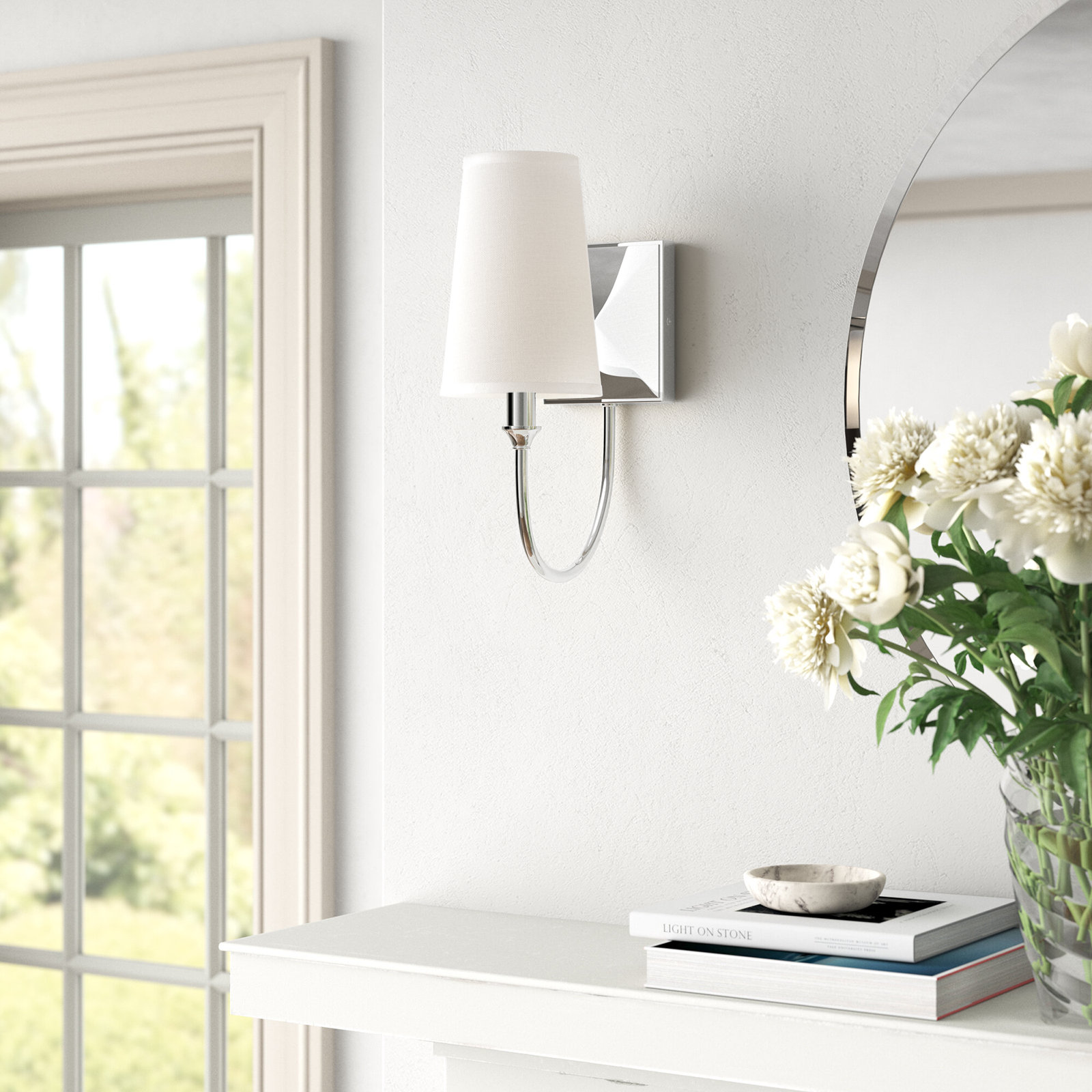 Alata Single Light Dimmable Armed Sconce, Polished Nickel