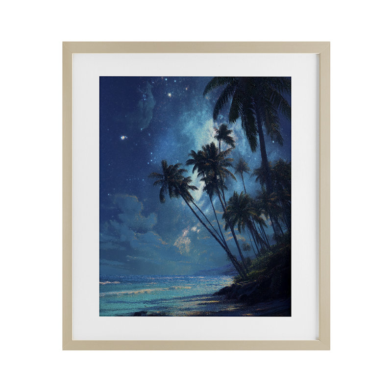 Moonlit Beach Palm Trees, reproduction encadrée sous verre, conception de Ziwei Li, H 16 po x l 13 po