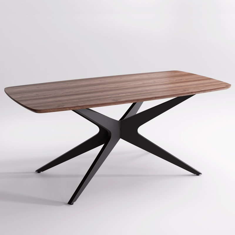69.4" W 6-Person Rectangular Solid and Manufactured Wood Dining Table with Metal Legs, Walnut